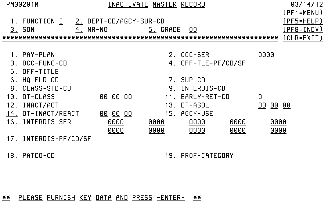 Inactivate Master Record Screen